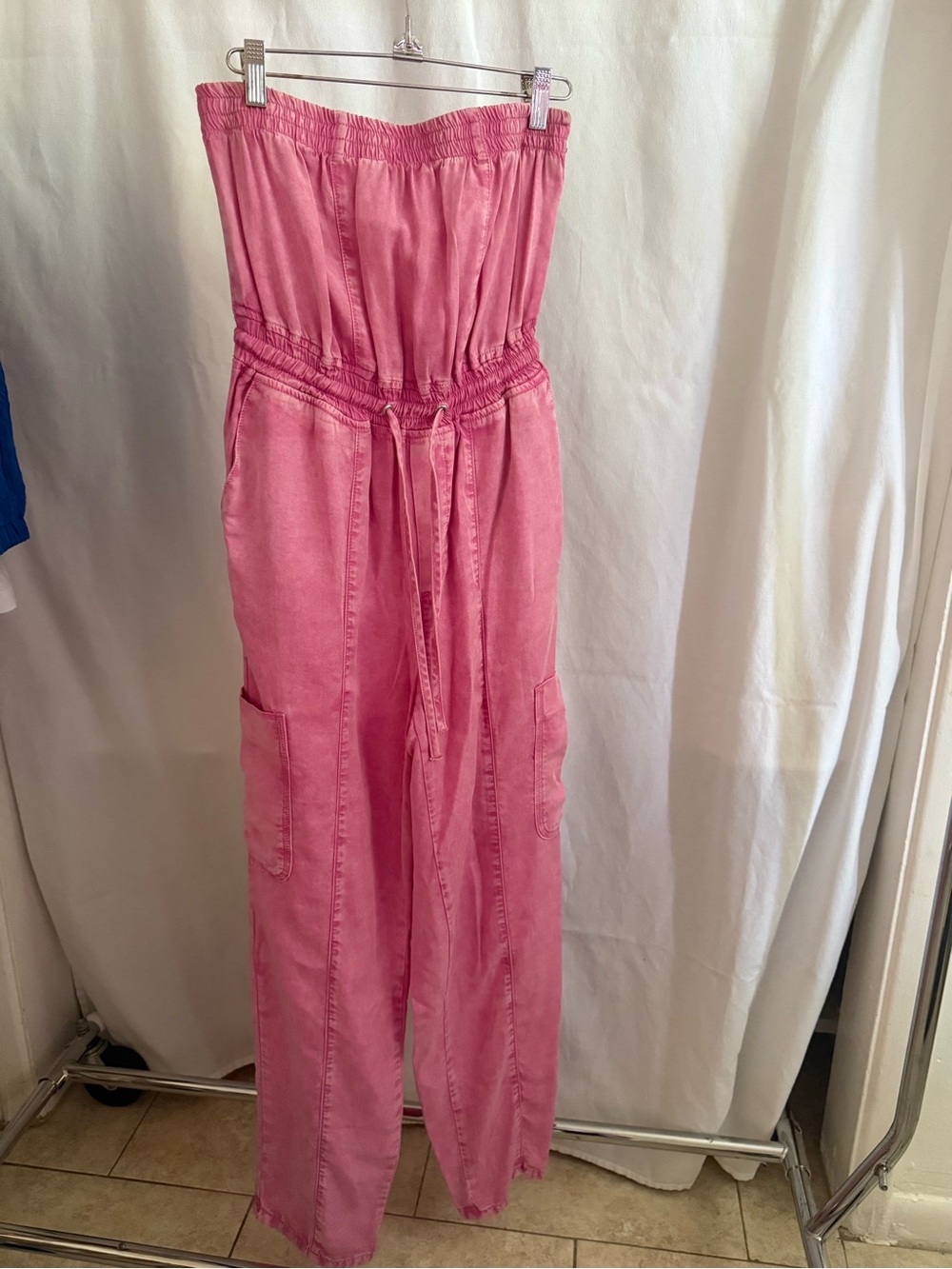 Central Park West Strapless Pink Utility Jumpsuit